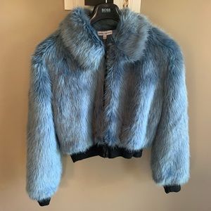 EXPRESS Negin Mirsalehi Blue Faux Fur Coat  NWT